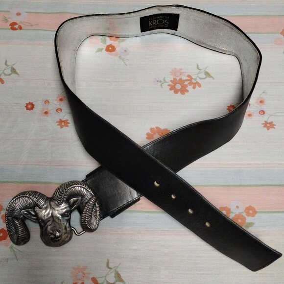 ❤️ELIZABETH KROIS HAUTE COUTURE Black Belt & Baron Rams Head Buckle Sz 32 main image 5